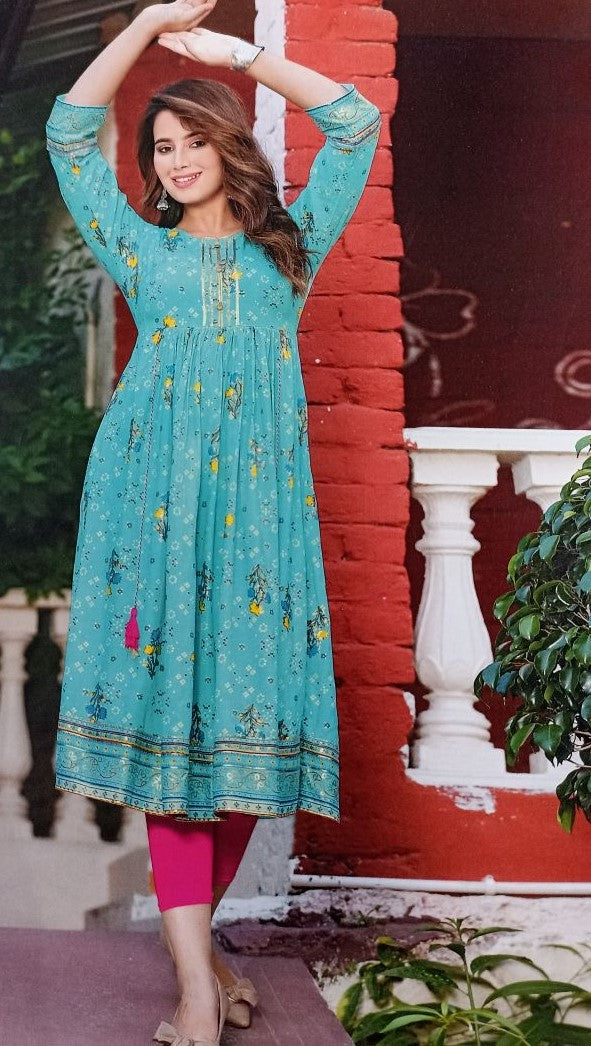 Cotton Tassel Work Naira Cut Kurti