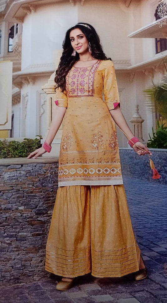 Cotton Embroidered Kurta Palazzo Set