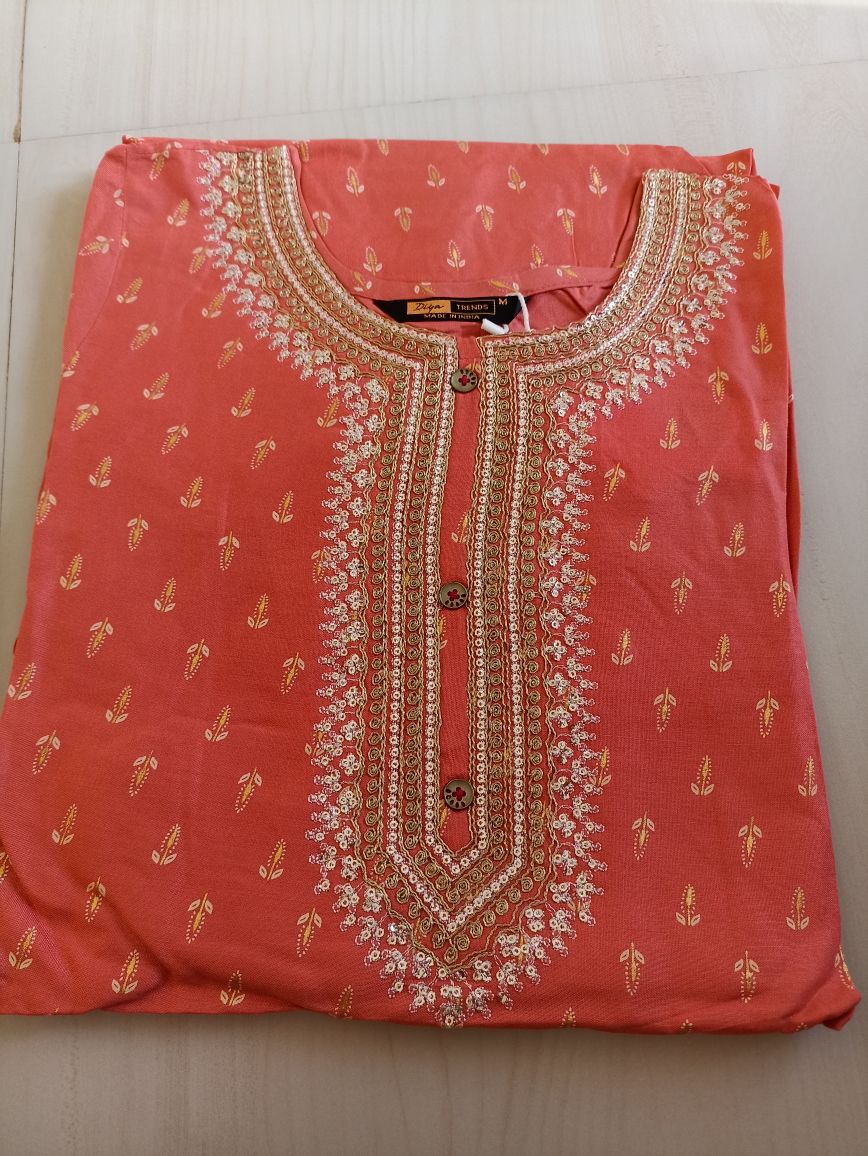 Cotton Embroidered Naira Cut Kurti